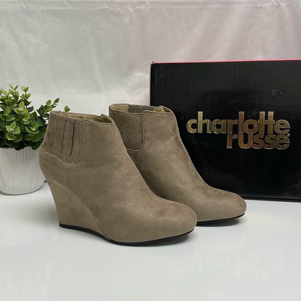 Charlotte Russe Sienna Taupe Stretch Suede Wedge Booties